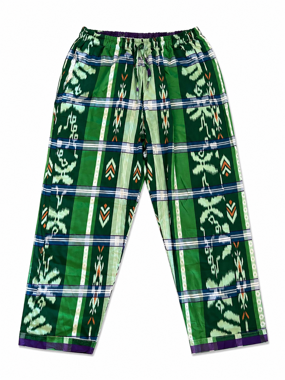Emerald Green + Blue Plaid Tribal Pants
