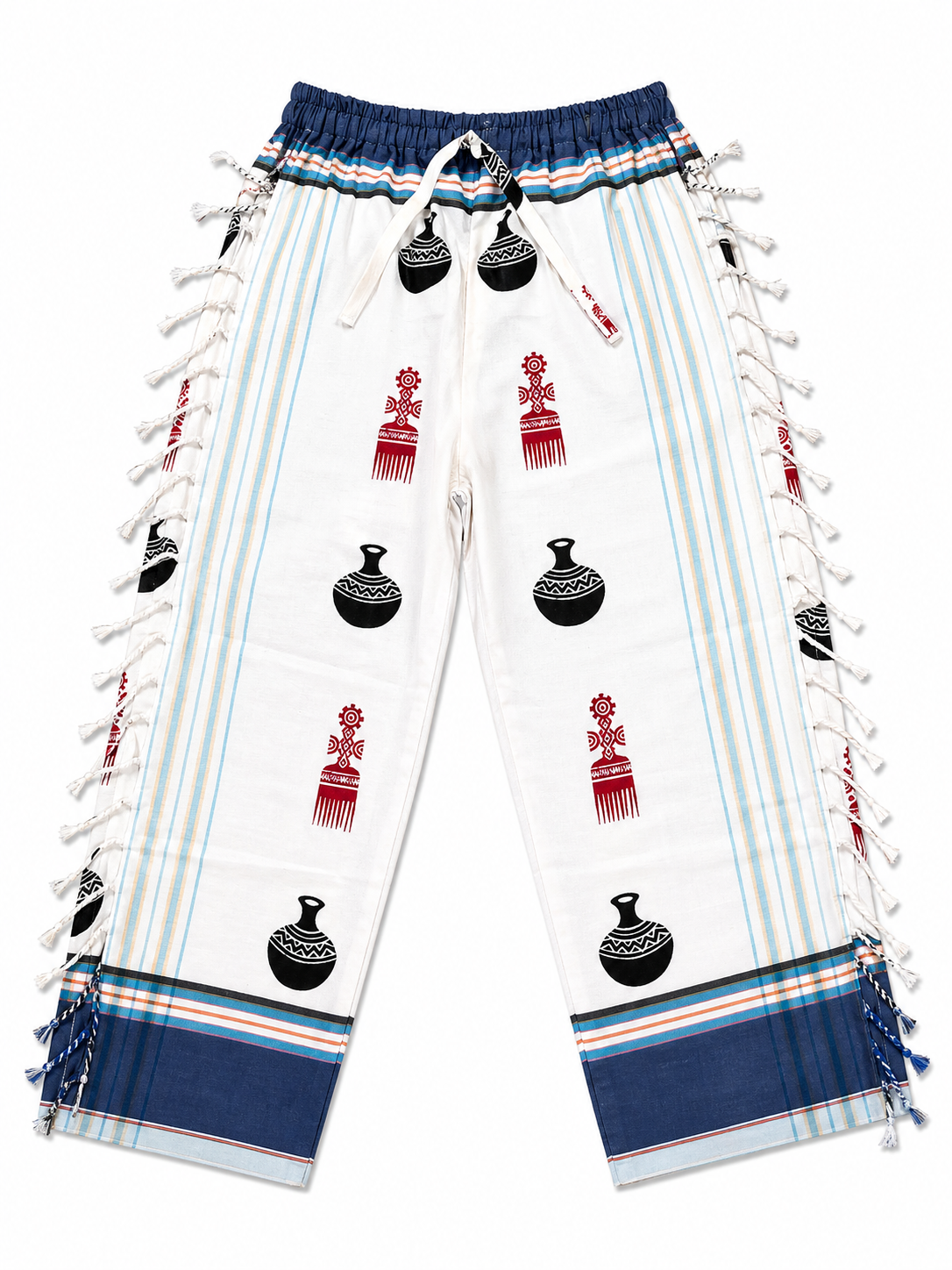 White + Navy Blue Tribal Pants