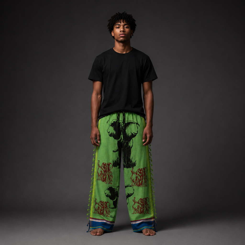 Green + Red Elephants Pants
