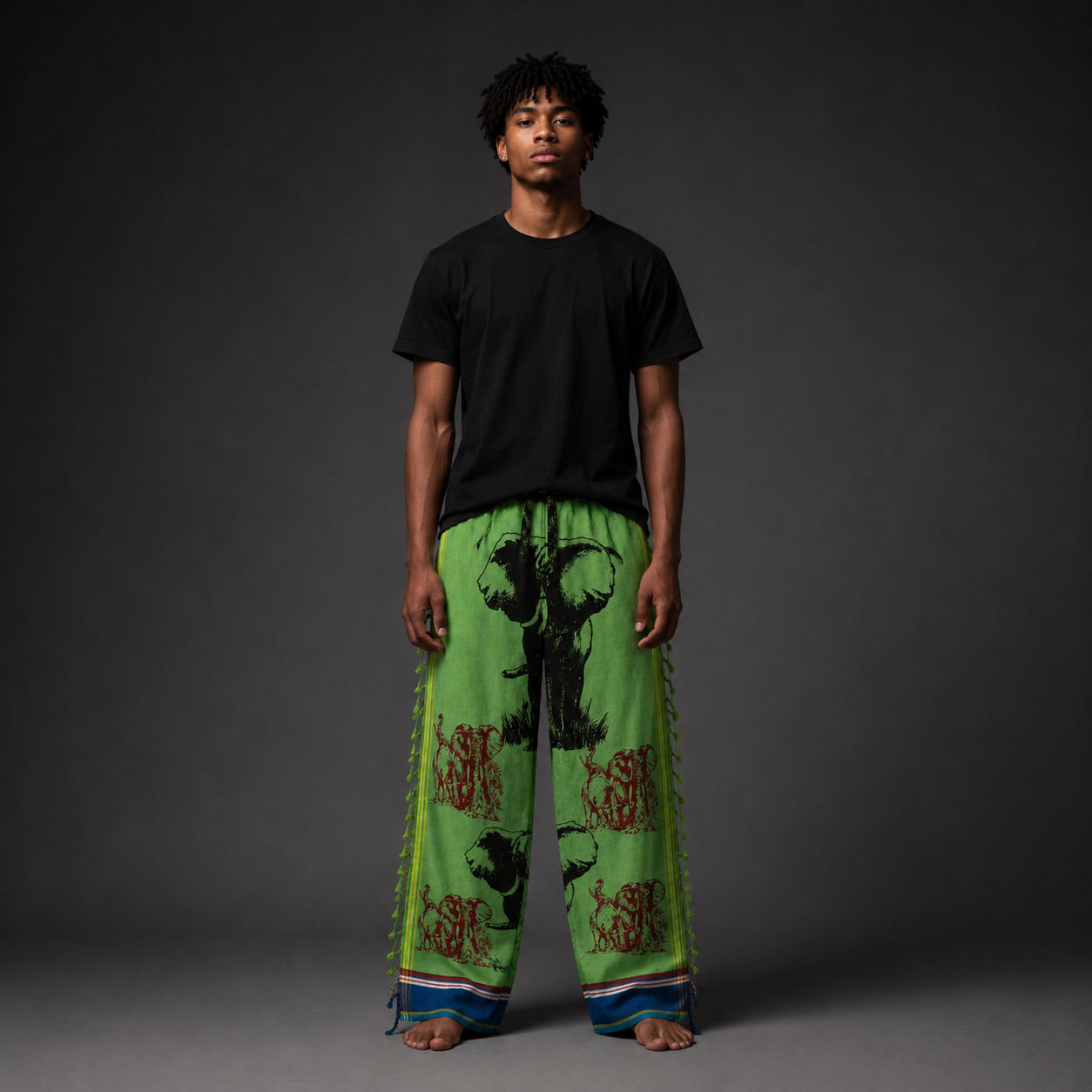 Green + Red Elephants Pants
