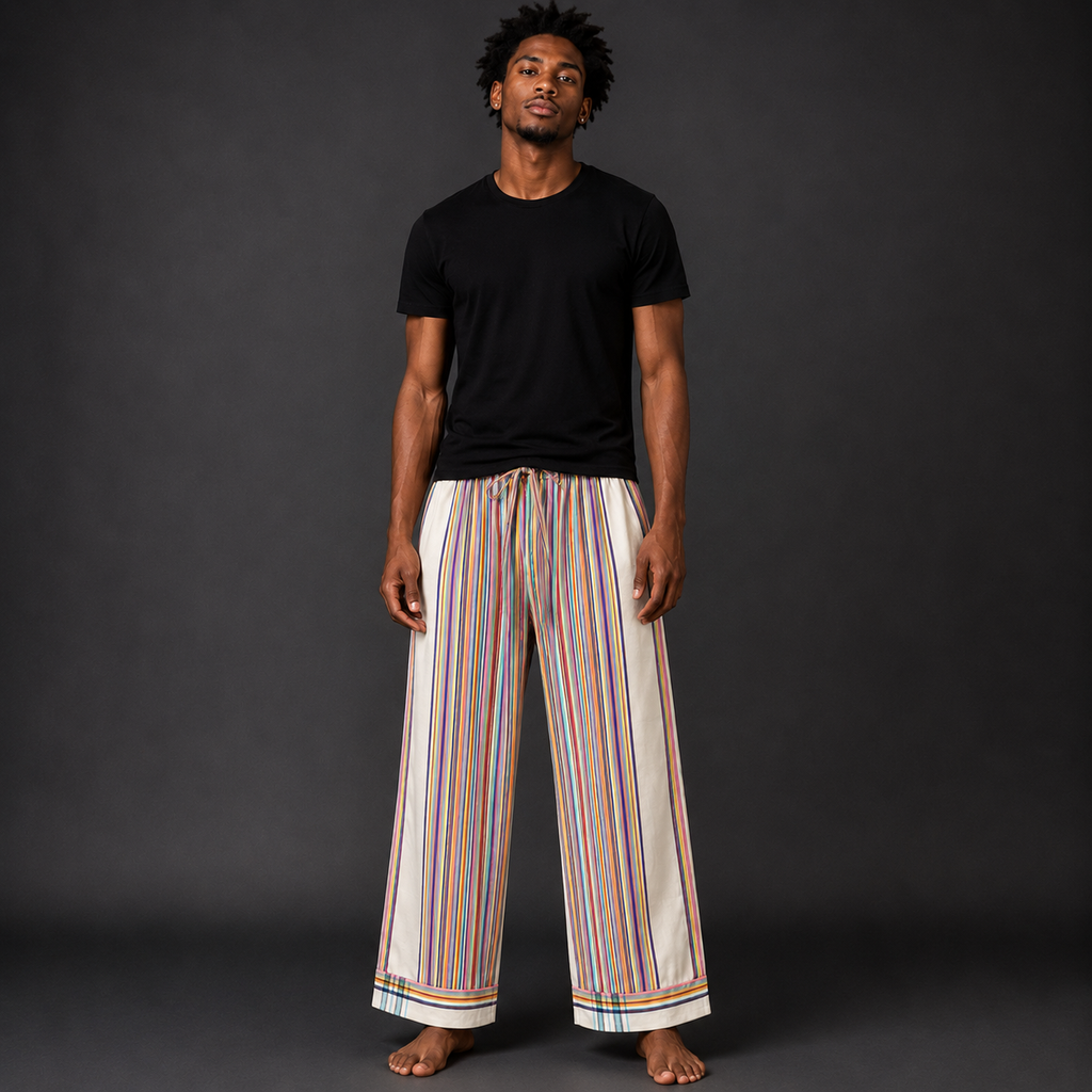 Soft Cream + Rainbow Stripped Pants