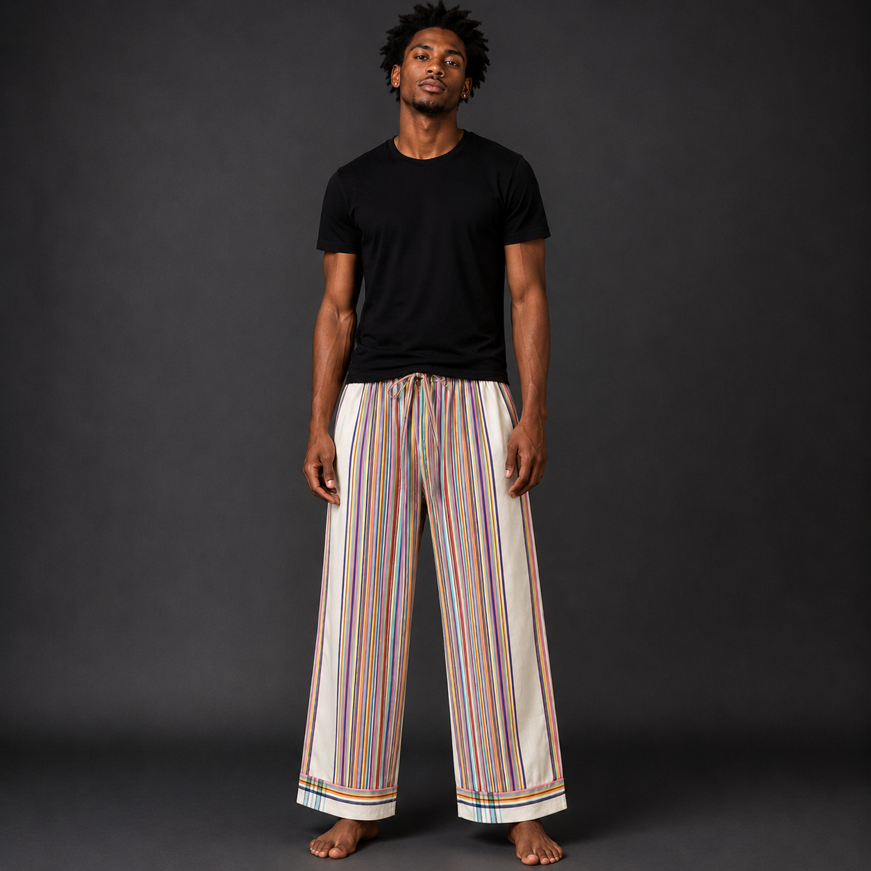 Soft Cream + Rainbow Stripped Pants