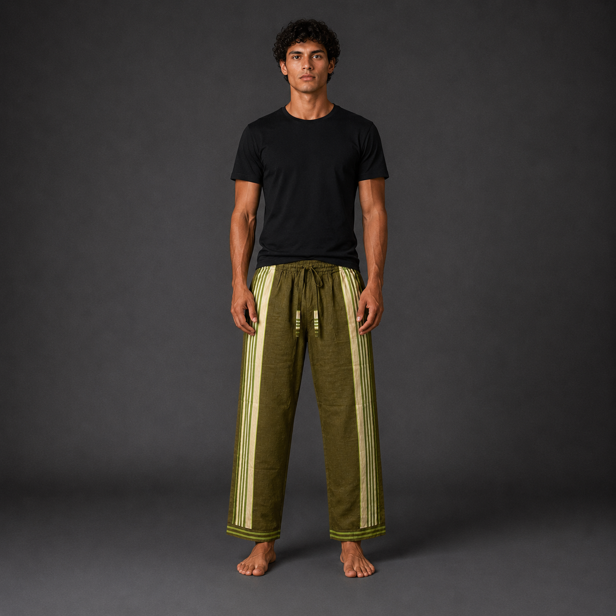 Glossy Green + Cream Stripped Pants