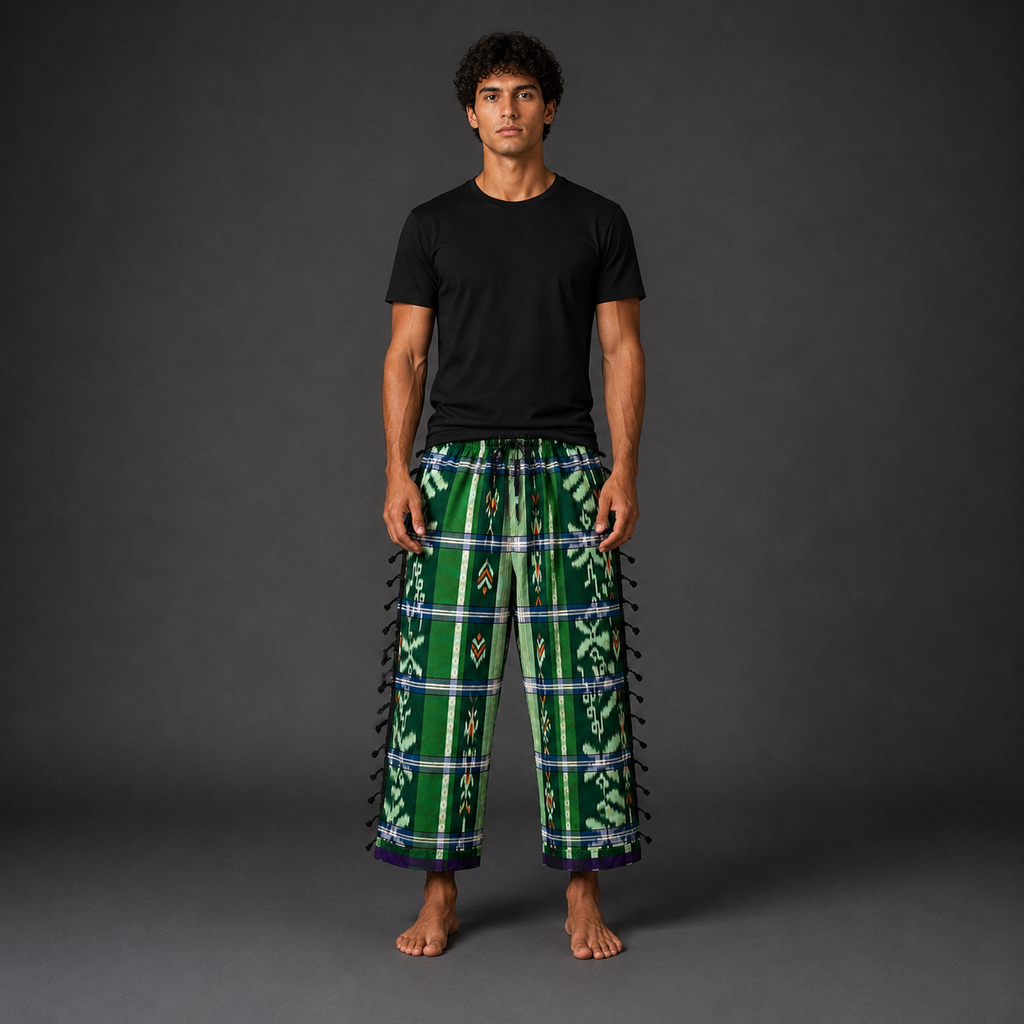 Emerald Green + Blue Plaid Tribal Pants