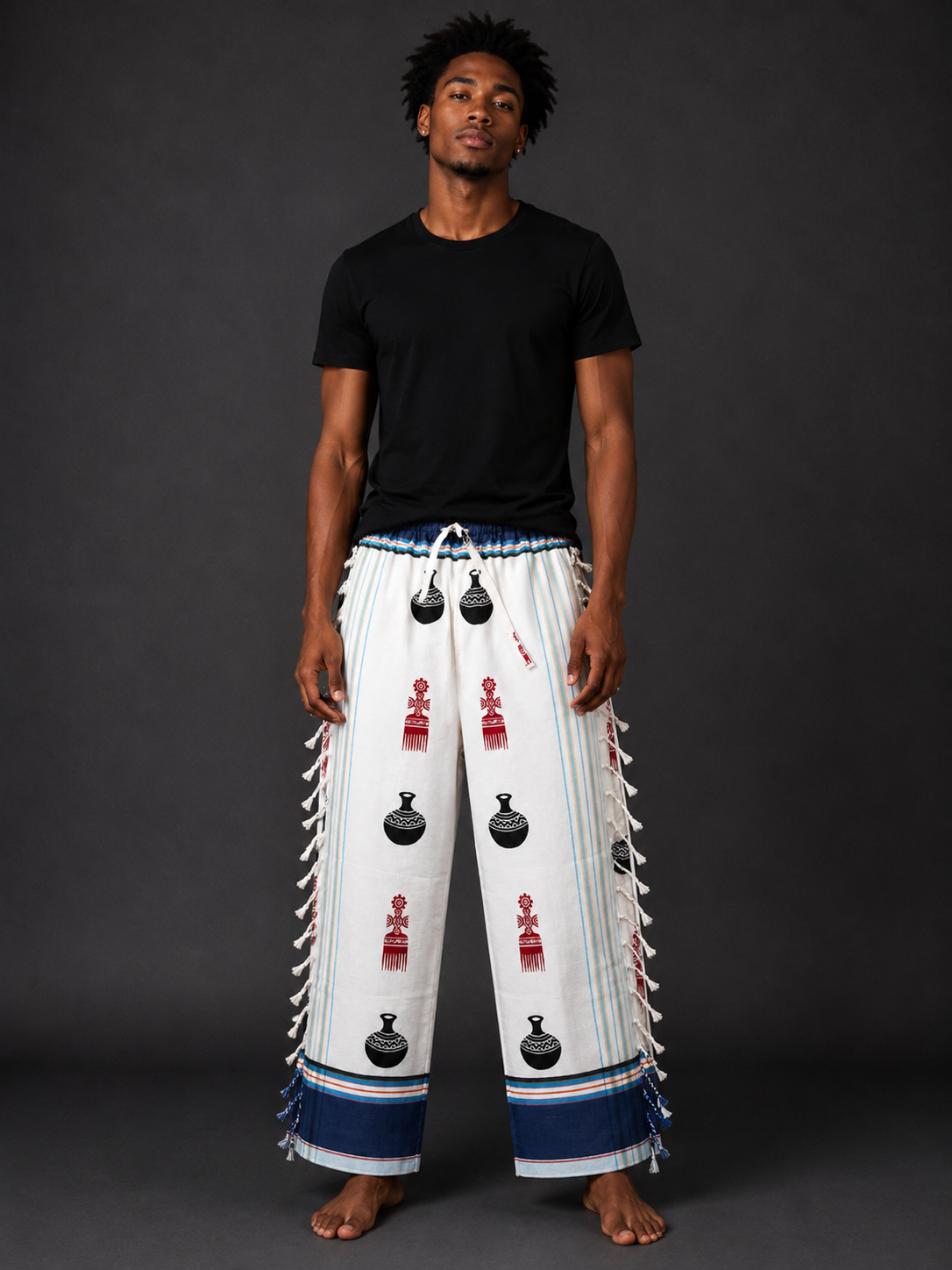 White + Navy Blue Tribal Pants